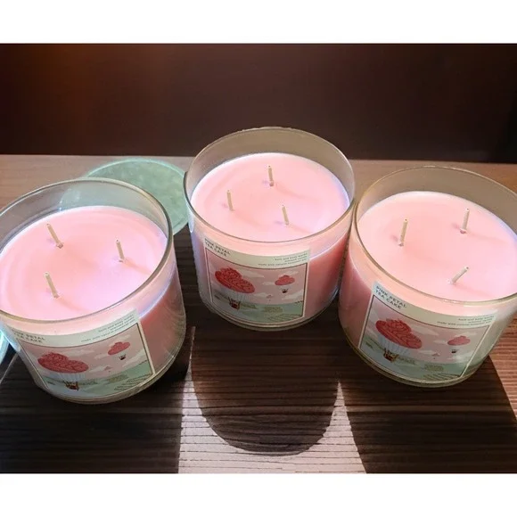 Bath & Body Works Pink Petal Tea Cake 3-Wick Candles Bakery Floral New Lot Of 3*